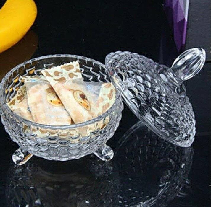 Mevanta Crystal Glass Candy Dish with Lid, premium Candy Jar, Cookie Jar, Decorative Candy Bowl, Jewelry Dish, Covered Candy Jars for Buffet, Kitchen, Home, Office Desk Set Of 1 (1, Crystal-F) - Image 3