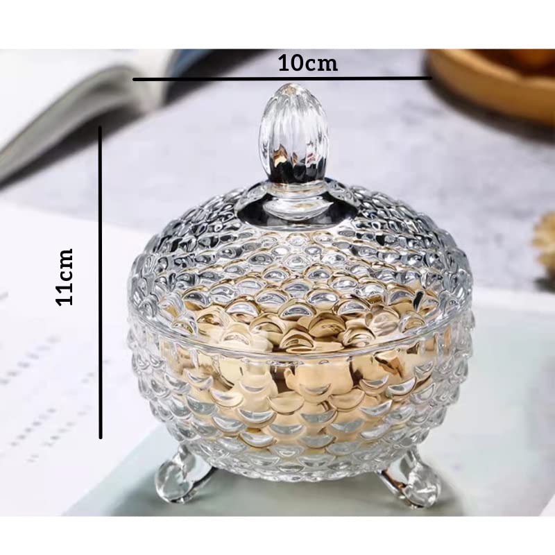 Mevanta Crystal Glass Candy Dish with Lid, premium Candy Jar, Cookie Jar, Decorative Candy Bowl, Jewelry Dish, Covered Candy Jars for Buffet, Kitchen, Home, Office Desk Set Of 1 (1, Crystal-F) - Image 4