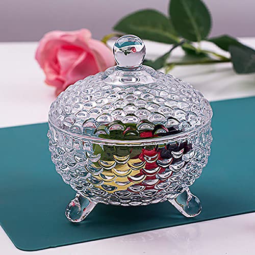 Mevanta Crystal Glass Candy Dish with Lid, premium Candy Jar, Cookie Jar, Decorative Candy Bowl, Jewelry Dish, Covered Candy Jars for Buffet, Kitchen, Home, Office Desk Set Of 1 (1, Crystal-F) - Image 1