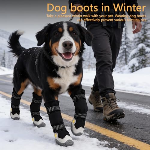 BECEMURU Dog Snow Boots for Winter,Double-Straps Anti-Fall Off Dog Booties Shoes, Non-Slip Paw Protectors for Outdoor Walking Hiking in Snowy or Rainy Day (Black, 3#) - Image 4