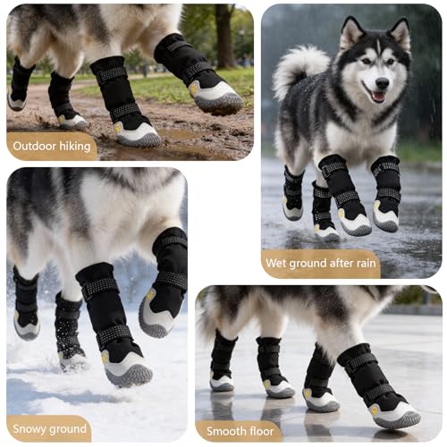 BECEMURU Dog Snow Boots for Winter,Double-Straps Anti-Fall Off Dog Booties Shoes, Non-Slip Paw Protectors for Outdoor Walking Hiking in Snowy or Rainy Day (Black, 3#) - Image 5