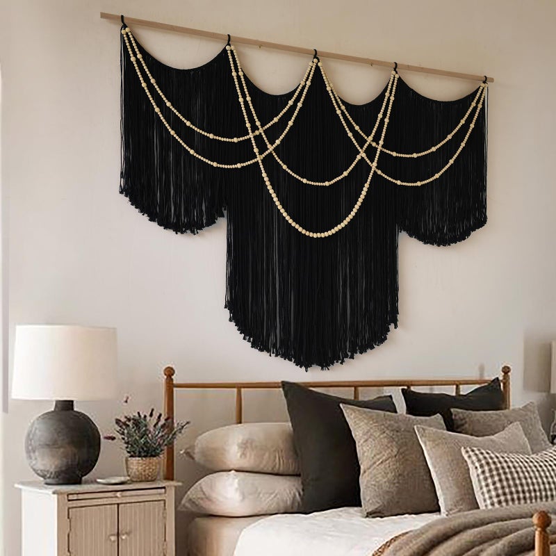 Flber Macrame Wall Hanging Black Yarn Tapestry Home Decor Large Fiber Wall Art Living Room Bedroom Home Wall Decor 57" W x 43" L - Image 3