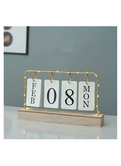 Generic Wooden Perpetual Calendar with Metal Stand for Office and Home Decor 2023 Monthly and Weekly Planner Desk Decoration in White Color  - Image 1