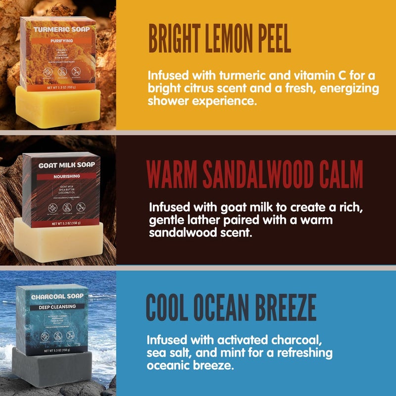 Rinse & Robust Menâ€™s Natural Bar Soap for Men â€“ Fresh & Clean Scent Variety Set (6-Pack, 5.3 oz Each) â€“ Not Overpowering â€“ Gentle Soap Bars for Face, Body & Hand â€“ All Skin Types â€“ Ideal Gifts for Men - Image 4