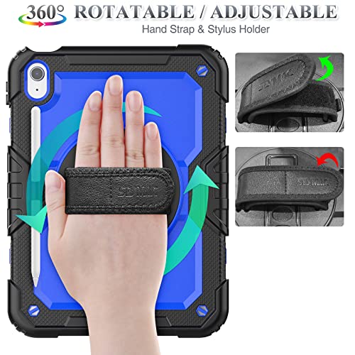 SEYMAC stock Case for iPad (A16) 11th/10th Generation 11''/10.9'' 2025/2022, Full-Body Drop Protection Case with Screen Protector &360° Rotate Hand Strap/Stand, Blue+Black - Image 2