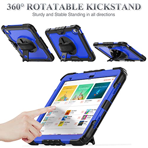 SEYMAC stock Case for iPad (A16) 11th/10th Generation 11''/10.9'' 2025/2022, Full-Body Drop Protection Case with Screen Protector &360° Rotate Hand Strap/Stand, Blue+Black - Image 3