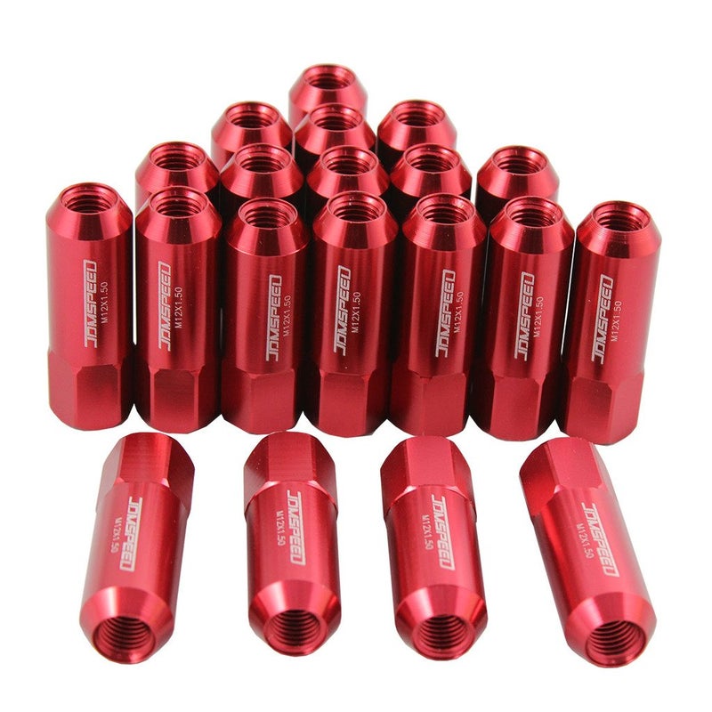 JDMSPEED Red 60MM Aluminum Extended Tuner Lug Nuts Replacement for Wheel Rims M12X1.5 20PCS - Image 1