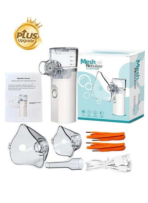 New Mini Nebulizer Machine for Adults & Kids, Upgrade Portable Nebuliser USB Rechargeable Handheld Nebuliser with 2 Mask, 2 Adjustable Atomization Steam Inhaler for Home, Reusable, Silent and Ultrasonic Micro-grid Electronic Atomizer