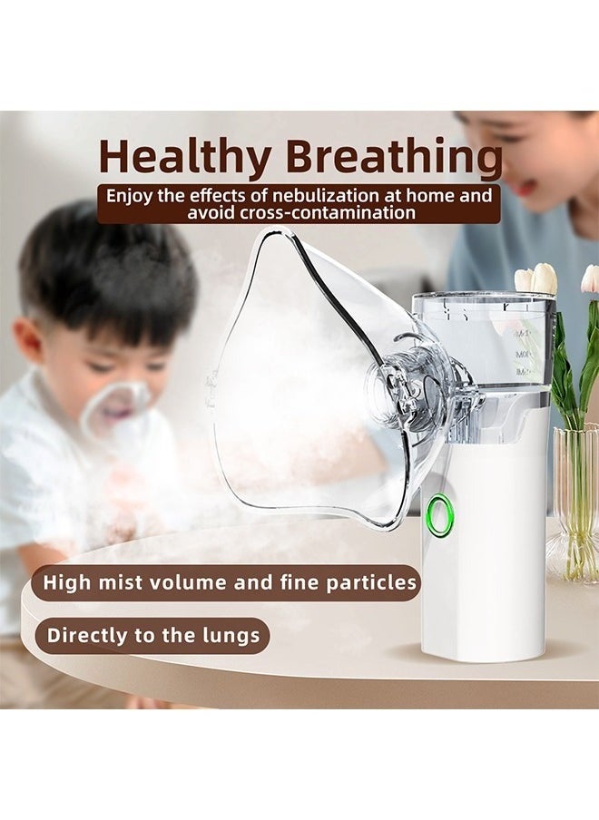 New Mini Nebulizer Machine for Adults & Kids, Upgrade Portable Nebuliser USB Rechargeable Handheld Nebuliser with 2 Mask, 2 Adjustable Atomization Steam Inhaler for Home, Reusable, Silent and Ultrasonic Micro-grid Electronic Atomizer