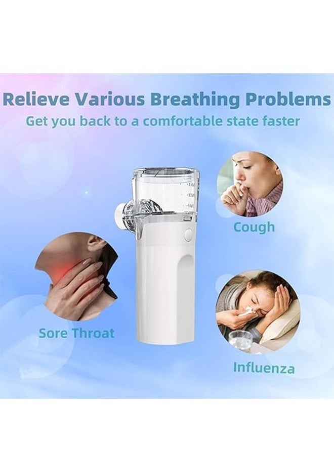 New Mini Nebulizer Machine for Adults & Kids, Upgrade Portable Nebuliser USB Rechargeable Handheld Nebuliser with 2 Mask, 2 Adjustable Atomization Steam Inhaler for Home, Reusable, Silent and Ultrasonic Micro-grid Electronic Atomizer