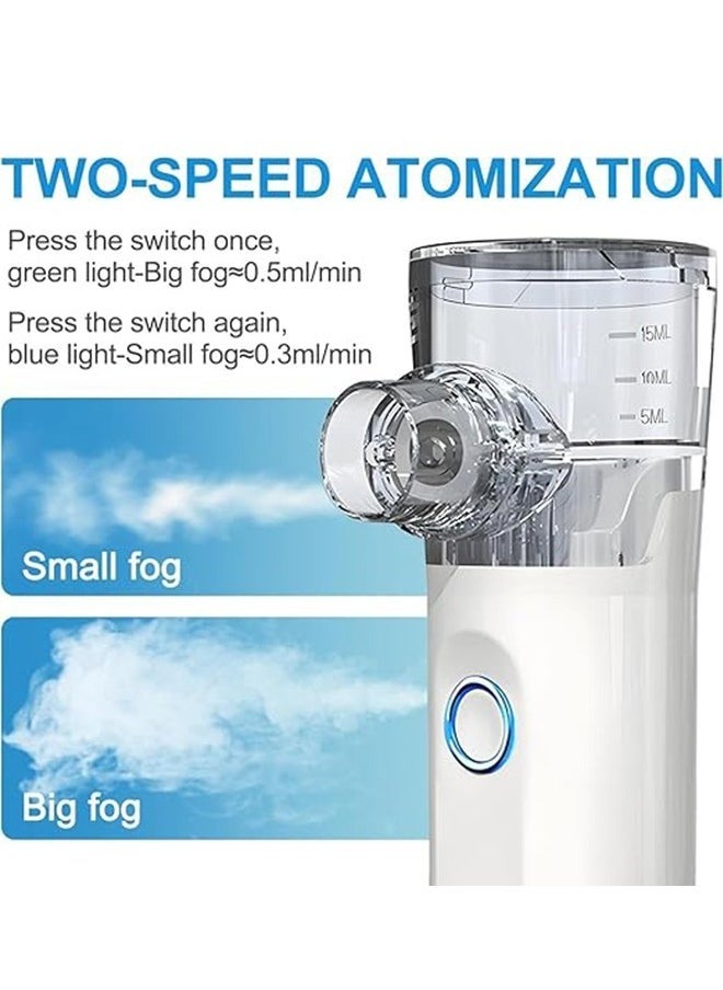 New Mini Nebulizer Machine for Adults & Kids, Upgrade Portable Nebuliser USB Rechargeable Handheld Nebuliser with 2 Mask, 2 Adjustable Atomization Steam Inhaler for Home, Reusable, Silent and Ultrasonic Micro-grid Electronic Atomizer