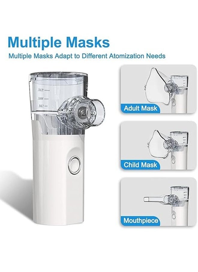 New Mini Nebulizer Machine for Adults & Kids, Upgrade Portable Nebuliser USB Rechargeable Handheld Nebuliser with 2 Mask, 2 Adjustable Atomization Steam Inhaler for Home, Reusable, Silent and Ultrasonic Micro-grid Electronic Atomizer