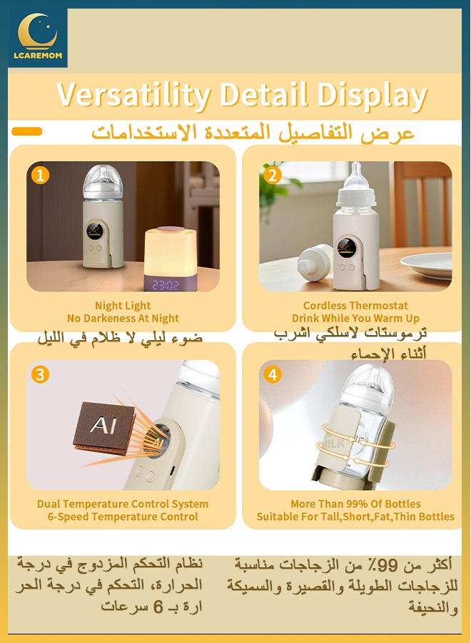 LCAREMOM Baby Bottle Warmer, Fast Baby Milk Warmer with Accurate Temperature Control for Breastmilk or Formula, 6 Temp with Smart Temperature Control and Night Light Display, Portable Bottle Warmer for Travel,Long-Lasting Warming up to 5-8 hours, Comfortable Baby Feeding on the Go - Image 3