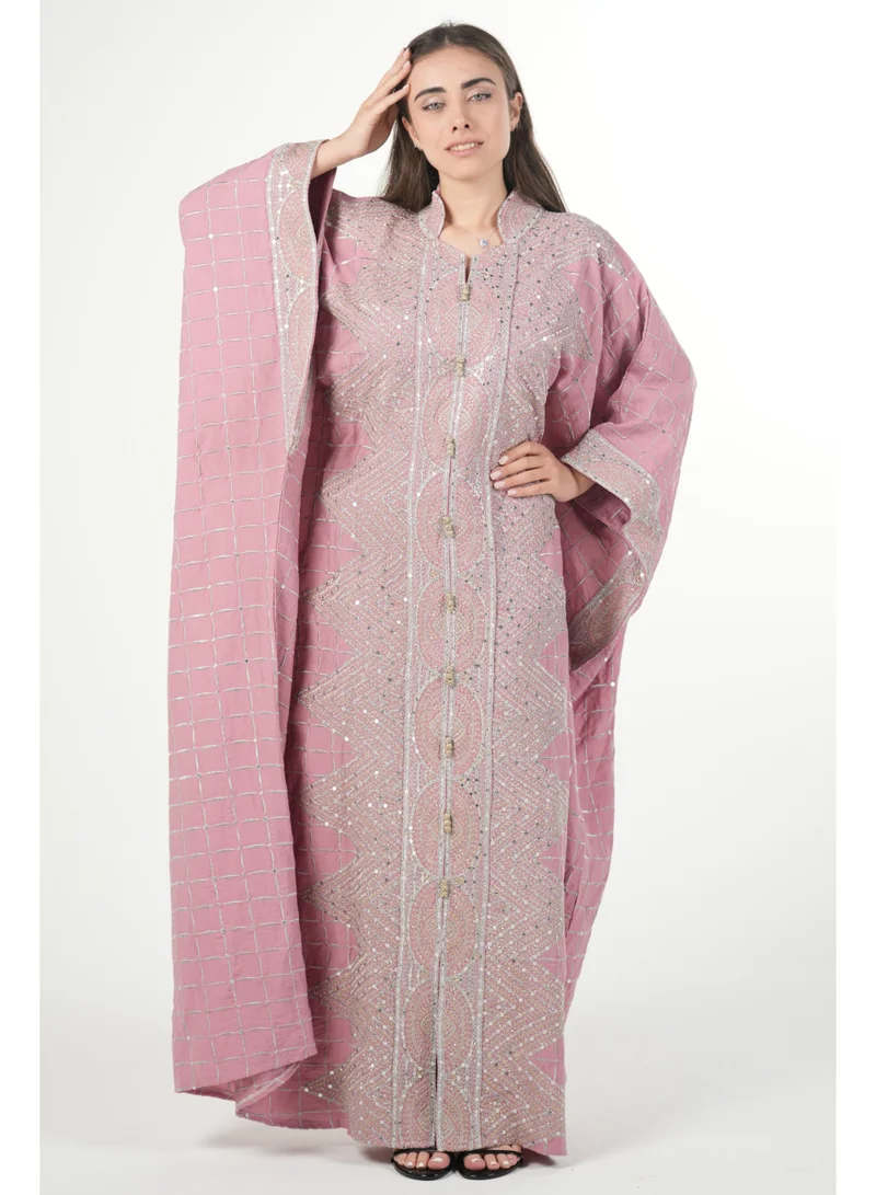 البنت الشرقية جلابية نسائية مطرزة واسعة مع حزام داخلي مقاس موحد