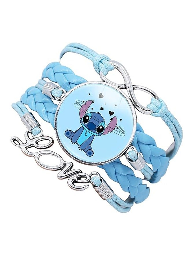 RATSAW Blue Cartoon Stitch Pattern Leather Handwoven Bracelet Jewelry - Image 1