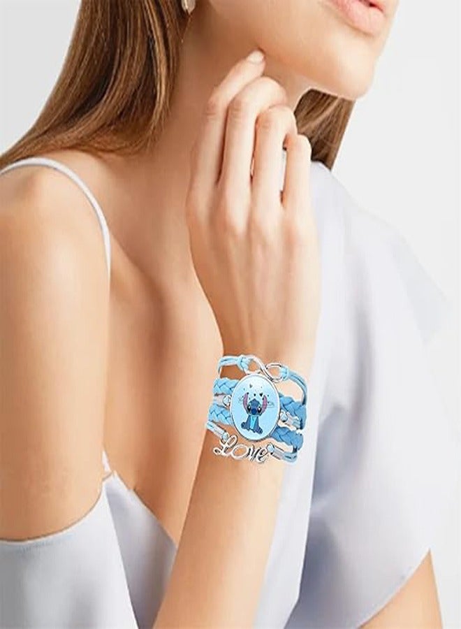 RATSAW Blue Cartoon Stitch Pattern Leather Handwoven Bracelet Jewelry - Image 4