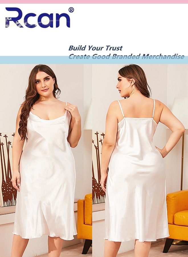 Rcan Fashion French Retro Pajamas Round Neck Suspender Dress Soft Satin Sleepwear Nightdress Loungewear Skirt Plus Size for Women Summer - Image 1