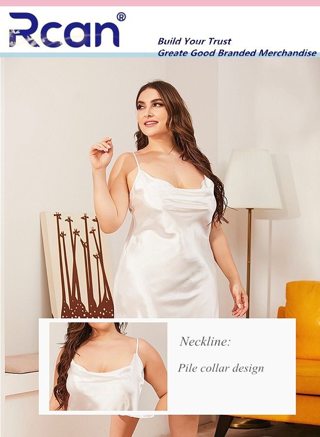 Rcan Fashion French Retro Pajamas Round Neck Suspender Dress Soft Satin Sleepwear Nightdress Loungewear Skirt Plus Size for Women Summer - Image 5
