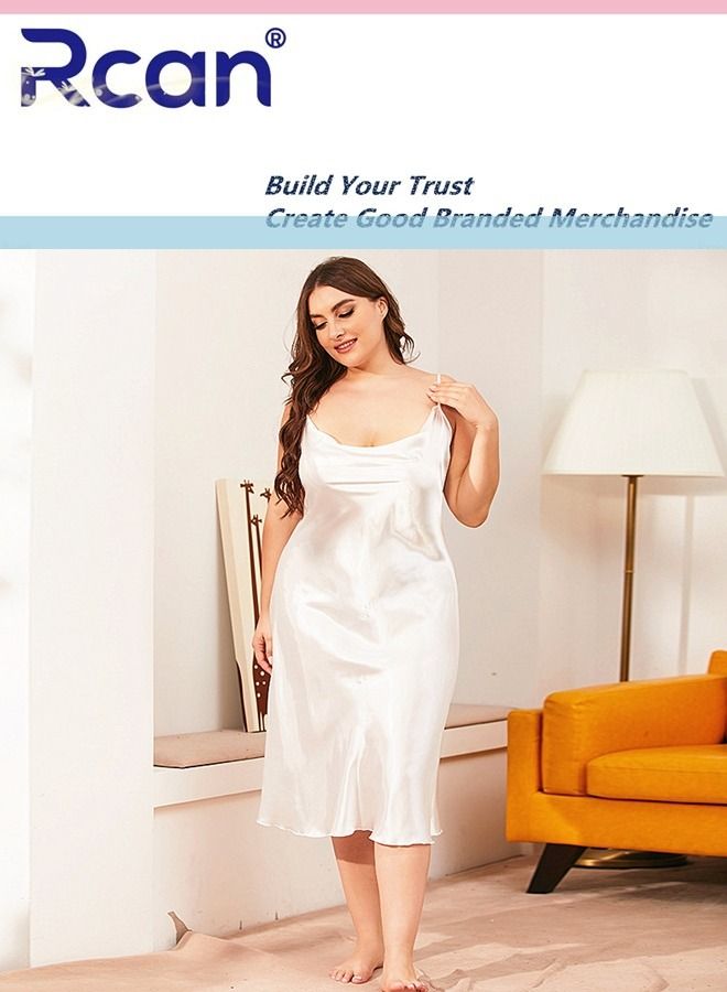 Rcan Fashion French Retro Pajamas Round Neck Suspender Dress Soft Satin Sleepwear Nightdress Loungewear Skirt Plus Size for Women Summer - Image 2