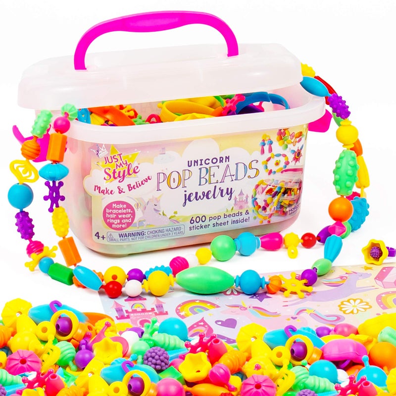 Just My Style Make & Believe Unicorn Pop Beads, 500+ Snap-Together, DIY, Bead Kit for Girls, Jewelry Set, Great Travel & On The Go Activity for Kids Ages 4, 5, 6, 7, 8 - Image 1