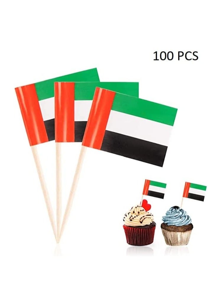 بامير مجموعة من 100 قطعة: أعواد أسنان مزينة بأعلام الإمارات العربية المتحدة – زينة للكعك والكب كيك والمقبلات (الكوكتيل) – مناسبة لاحتفالات يوم العلم، واليوم الوطني، ورأس السنة، وحفلات أعياد الميلاد. - Image 2