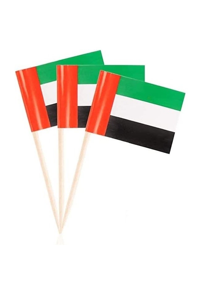 بامير مجموعة من 100 قطعة: أعواد أسنان مزينة بأعلام الإمارات العربية المتحدة – زينة للكعك والكب كيك والمقبلات (الكوكتيل) – مناسبة لاحتفالات يوم العلم، واليوم الوطني، ورأس السنة، وحفلات أعياد الميلاد. - Image 5