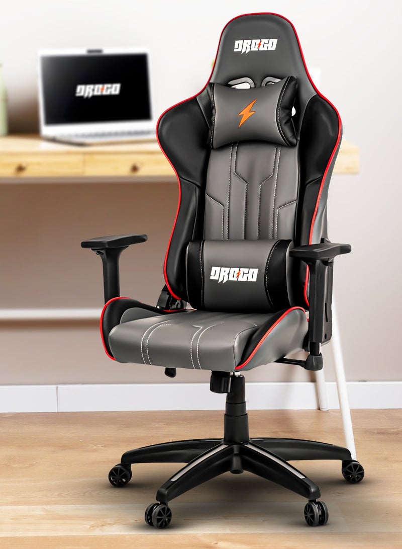 DROGO DROGO Ergonomic Gaming Chair with Adjustable Seat Height PU Leather Material 3D Armrest Video Game Chair with Head & Lumbar Support Pillow Desk Chair Home & Office Chair with Recline Grey  - Image 1