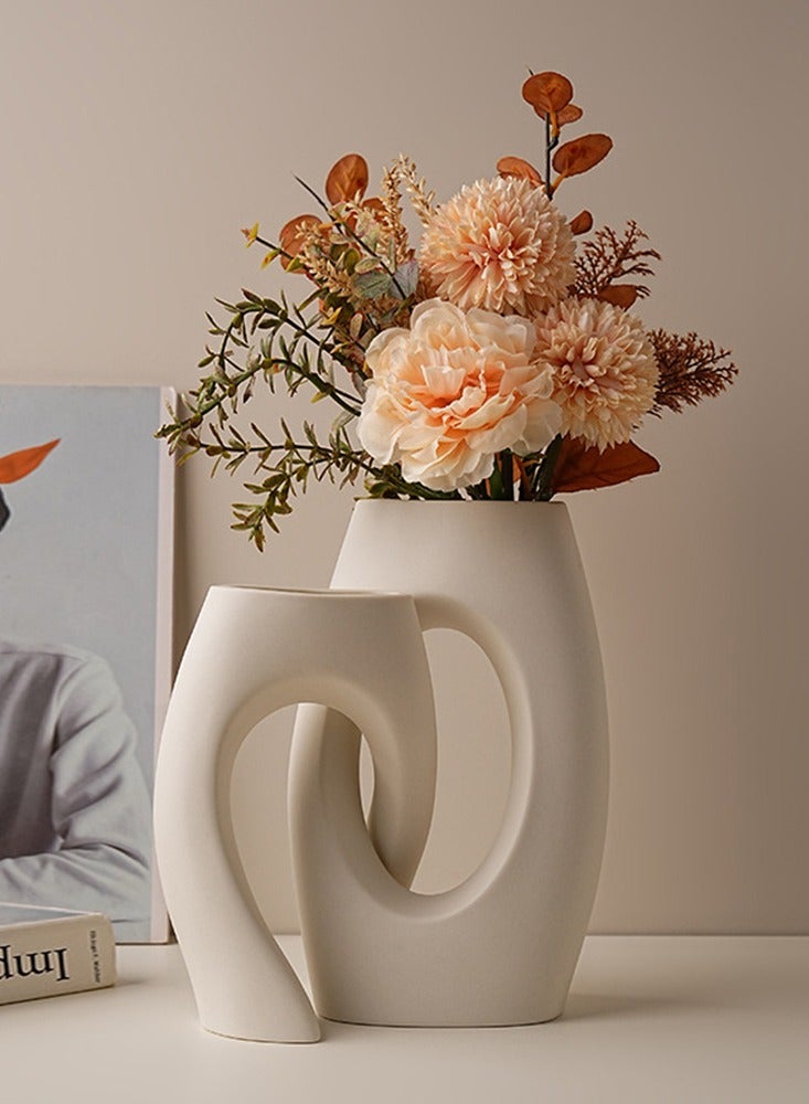 2pcs Ceramic Vase for Modern Home Decor White Vases Nordic Minimalist Decorative Vase for Table Centerpiece Wedding Dining Living Room Office House Decoration - Image 2