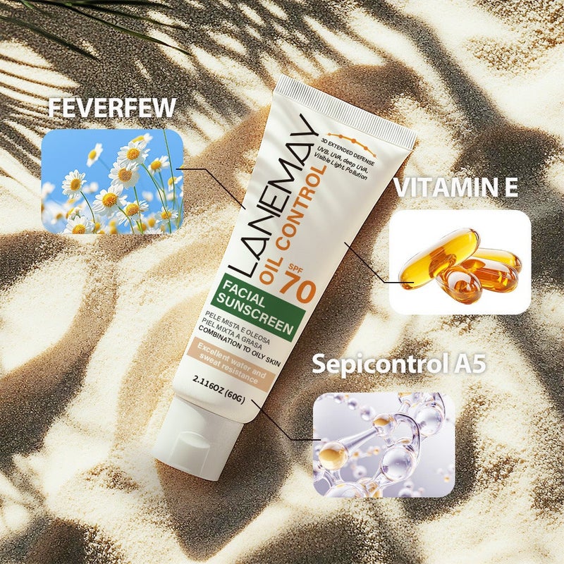LANEMAY Oil-Control Facial Protective Cream SPF70, 60g, Waterproof & Sweat-Resistant for Combination Skin - Image 2