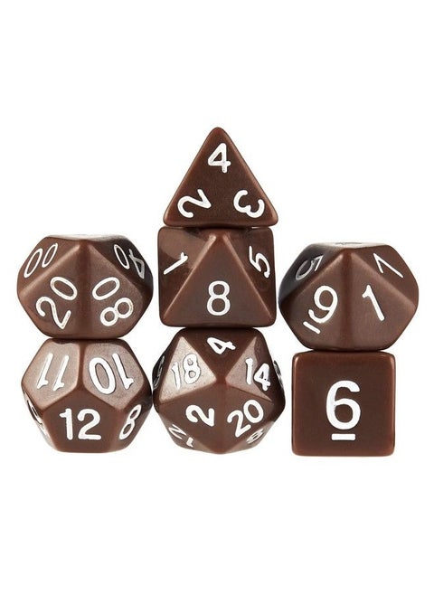 Enchanted Clay Set Of 7 Polyhedral Dice Solid Army Brown Rpg Dice With Clear Display Box