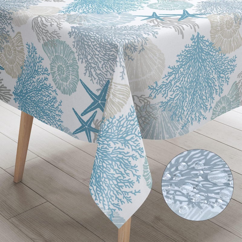 Nautical Coastal Rectangle Tablecloth Beach Ocean Print Table Cloth Waterproof Stain Resistant WrinkleFree Table Cover for Kitchen Dining Room Indoor and Outdoor Picnic Party 52x70 Inches