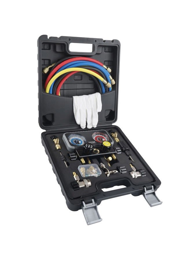 Lichamp HVAC R410A Manifold Gauge Set AC R134A, Freon R22 R32 410A 134A Diagnostic Manifold Gauge with Hose Kit Air Conditioner Refrigerant Recharge Kit - Image 1