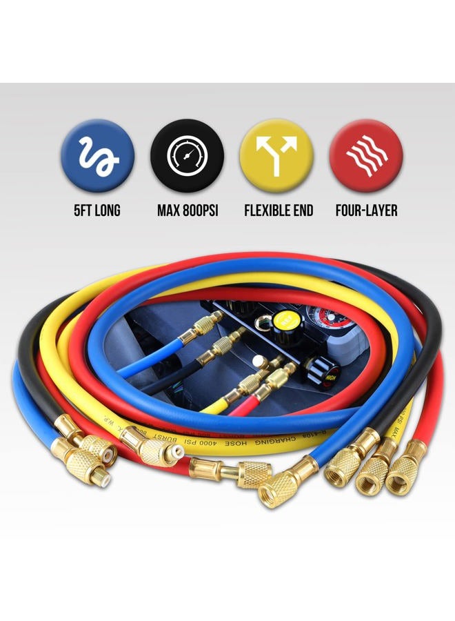 Lichamp HVAC R410A Manifold Gauge Set AC R134A, Freon R22 R32 410A 134A Diagnostic Manifold Gauge with Hose Kit Air Conditioner Refrigerant Recharge Kit - Image 5
