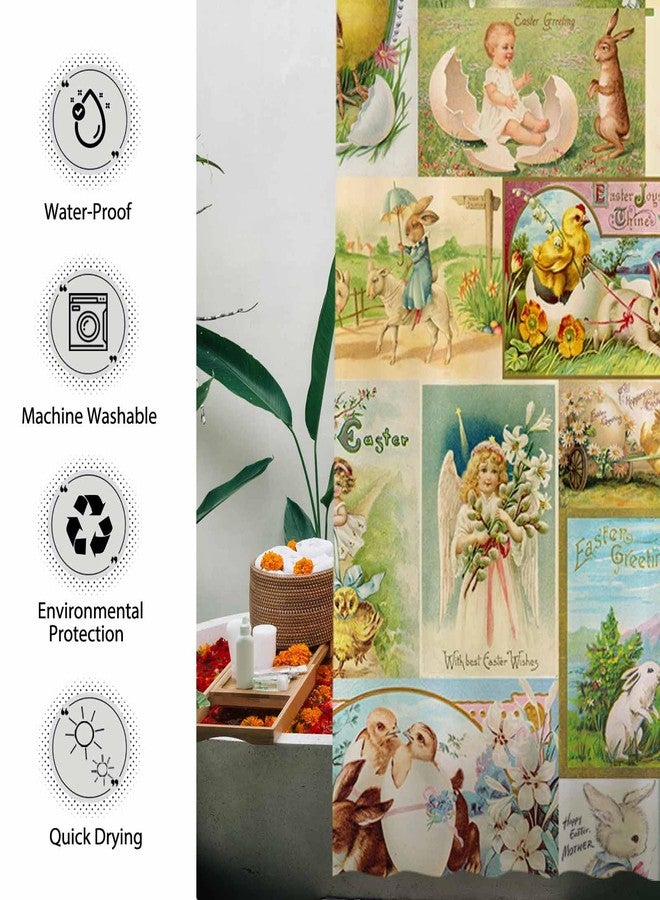 Allenjoy 72" x 72" Vintage Easter Shower Curtain for Bathroom Bunny Floral French Country Farmhouse Spring Farm Chick Happy Bath Bathtub Decoration Decor Durable Easy Care Washable - Image 4
