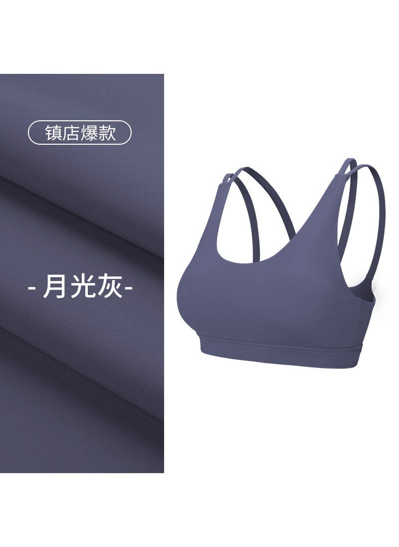 Generic - Dry-Fit Short Sports Bra Top Yoga Vest Removable Chest Pad Fitness Running Exercise Womens Tight Body Shaping Daily Wear Moonlight Grey - Image 1