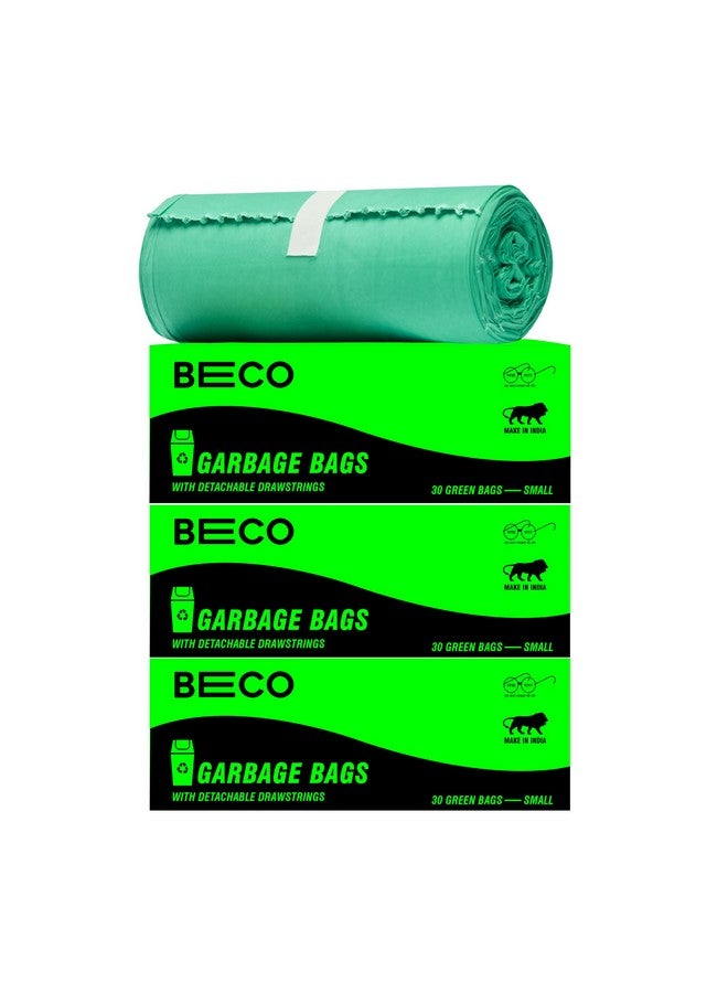 بيكو أكياس قمامة صديقة للبيئة من Beco | 90 قطعة | صغيرة 17 × 19 بوصة | عبوة من 3 قطع | خضراء | أكياس سلة المهملات/أكياس القمامة مع أربطة قابلة للفصل - Image 1