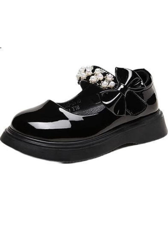 YEARCON Children'S Shoes, Spring Girls' Leather Shoes, Black Performance Shoes, Girls' Princess Shoes, Children'S Flats, Black, Size 36 - Image 3