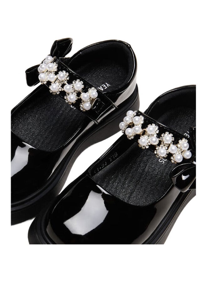 YEARCON Children'S Shoes, Spring Girls' Leather Shoes, Black Performance Shoes, Girls' Princess Shoes, Children'S Flats, Black, Size 36 - Image 2