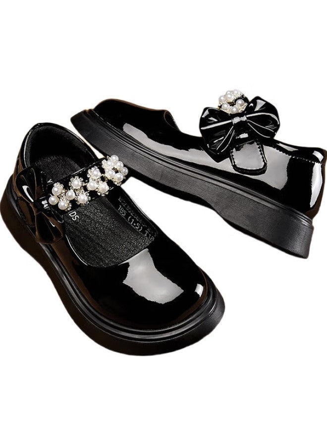 YEARCON Children'S Shoes, Spring Girls' Leather Shoes, Black Performance Shoes, Girls' Princess Shoes, Children'S Flats, Black, Size 36 - Image 1