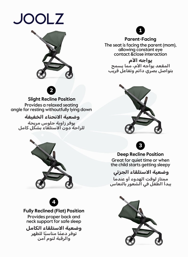 جولز عربة الأطفال جُولز هَب² المدمجة | خفيفة الوزن، مناسبة للحياة العصرية، طي بيد واحدة، مقعد قابل للانعكاس والاستلقاء، راحة لجميع الفصول، مظلة حماية من الشمس، تعليق سلس بأربع عجلات، لون أخضر غابي - Image 4