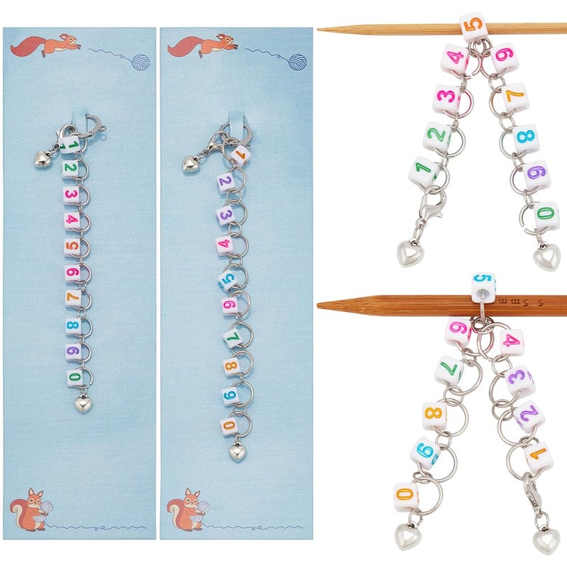 NBEADS 2 Pcs Knitting Row Counter Chains, Cube with Number Acrylic Pendant Row Counting 2 Pcs Heart Alloy Stitch Markers DIY Knitting Tool Sets for Sewing Knitting Crochet Tracking Project Progress - Image 1