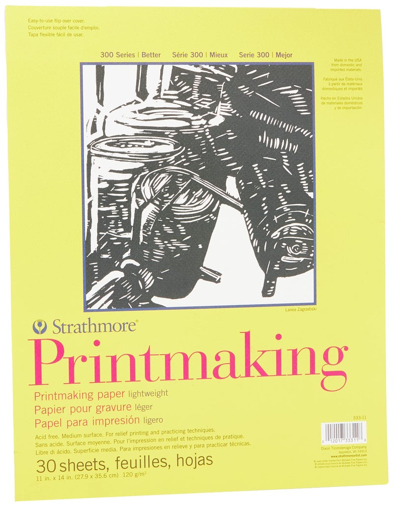 Strathmore Strathmore 300 Series Printmaking Paper Pad Glue Bound 11x14 inches 30 Sheets 120g  Artist Paper for Adults and Students  Block Printing Linocut Screen Printing White 