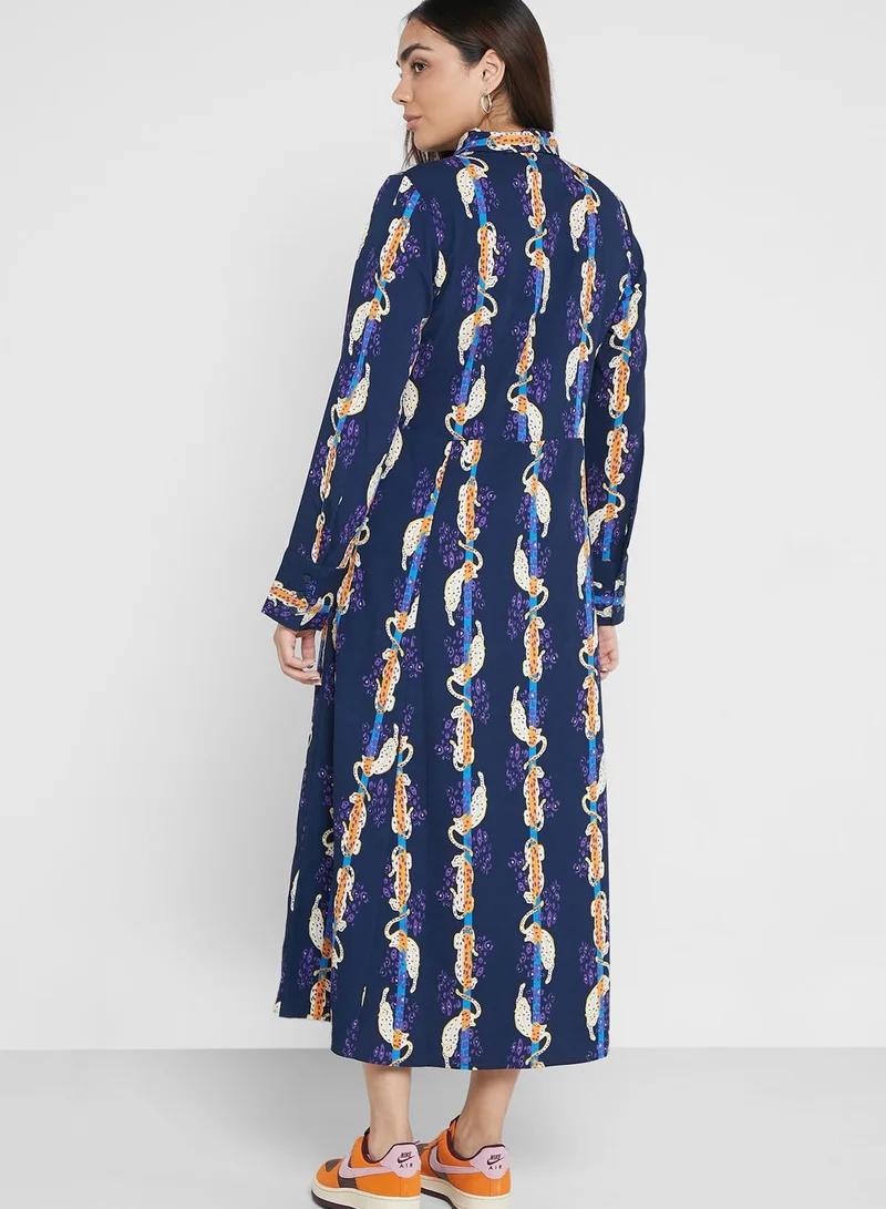 MONKI Printed Knitted Shirt Dress