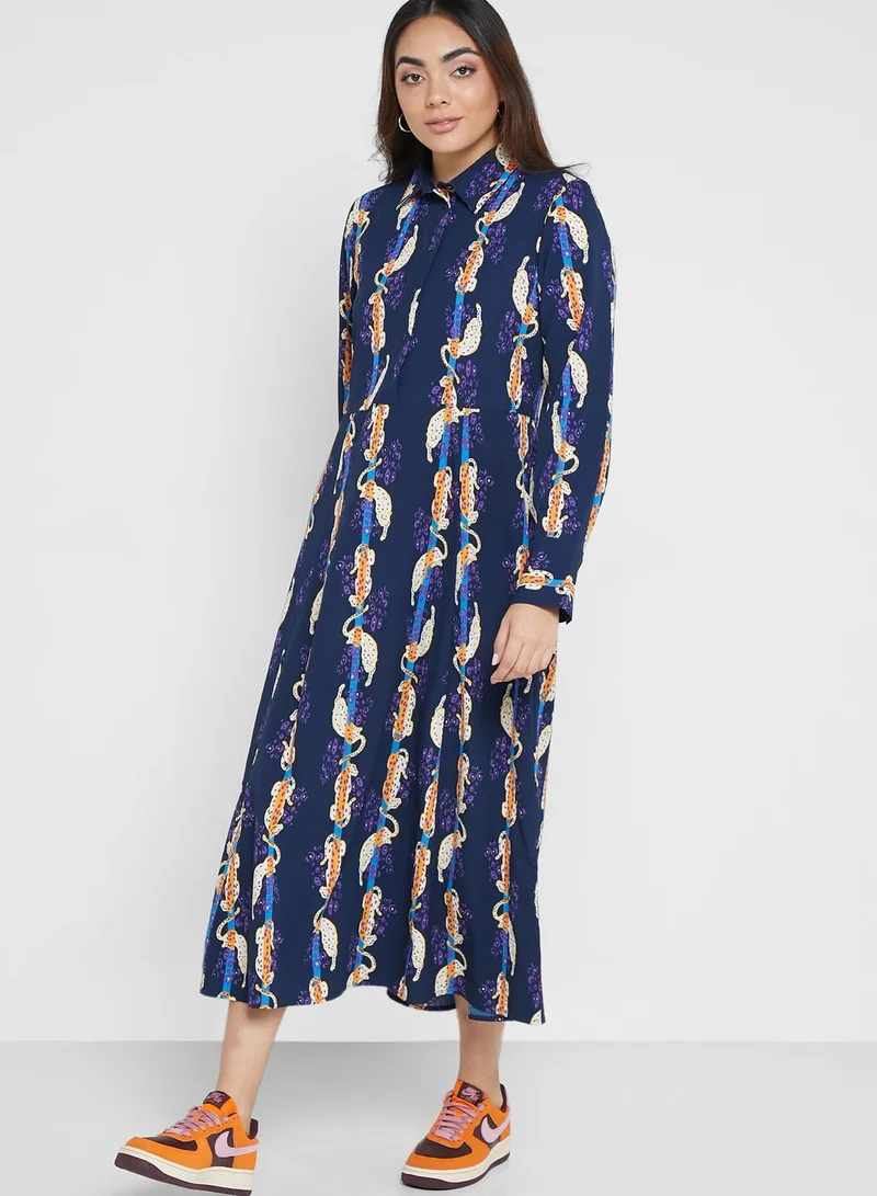 MONKI Printed Knitted Shirt Dress