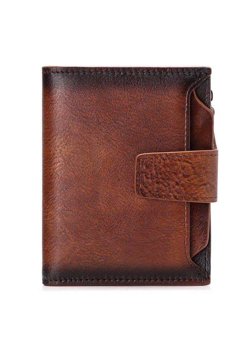 Loquat Portable Business Men Faux Leather Bifold Short Wallet Card Cash Holder Purse Brown  - Image 1