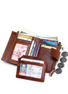 Loquat Portable Business Men Faux Leather Bifold Short Wallet Card Cash Holder Purse Brown  - Image 2