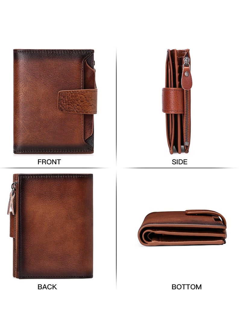 Loquat Portable Business Men Faux Leather Bifold Short Wallet Card Cash Holder Purse Brown  - Image 4