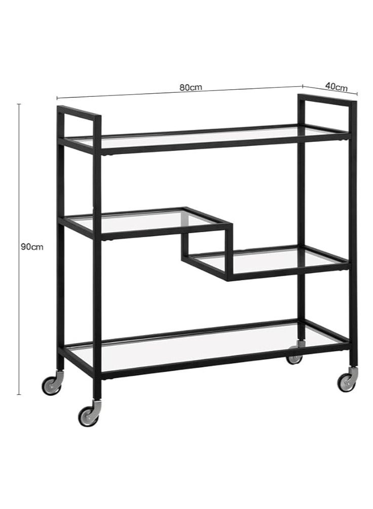 Metal Serving Trolley for Home Restaurant and Hospitality Rolling Cart For Tea Service Cart with Lockable Wheels 3 Tiers Home Serving Cart Kitchen Storage