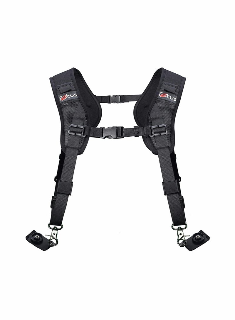 KASTWAVE Camera Strap Double Shoulder Camera Strap Harness Quick Release Adjustable Dual Camera Tether Strap with Safety Tether and Lens Cleaning Cloth for DSLR SLR Camera focus - Image 4