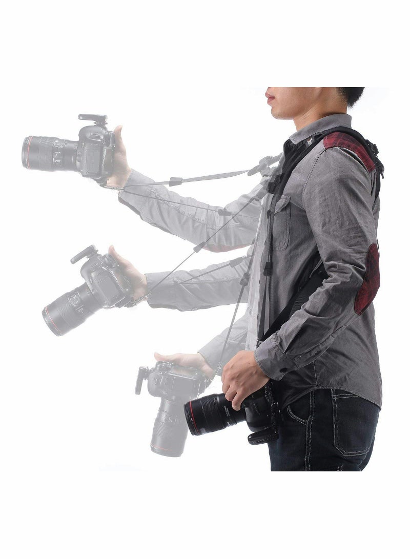 KASTWAVE Camera Strap Double Shoulder Camera Strap Harness Quick Release Adjustable Dual Camera Tether Strap with Safety Tether and Lens Cleaning Cloth for DSLR SLR Camera focus - Image 2